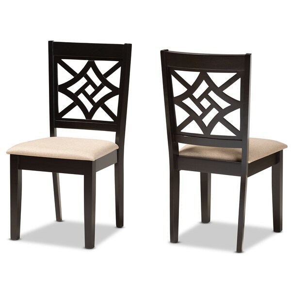 Baxton Studio Nicolette Modern and Contemporary Sand Fabric and Dark Brown Finished Wood 2-Piece Dining Chair Set 176-11386-Zoro - main